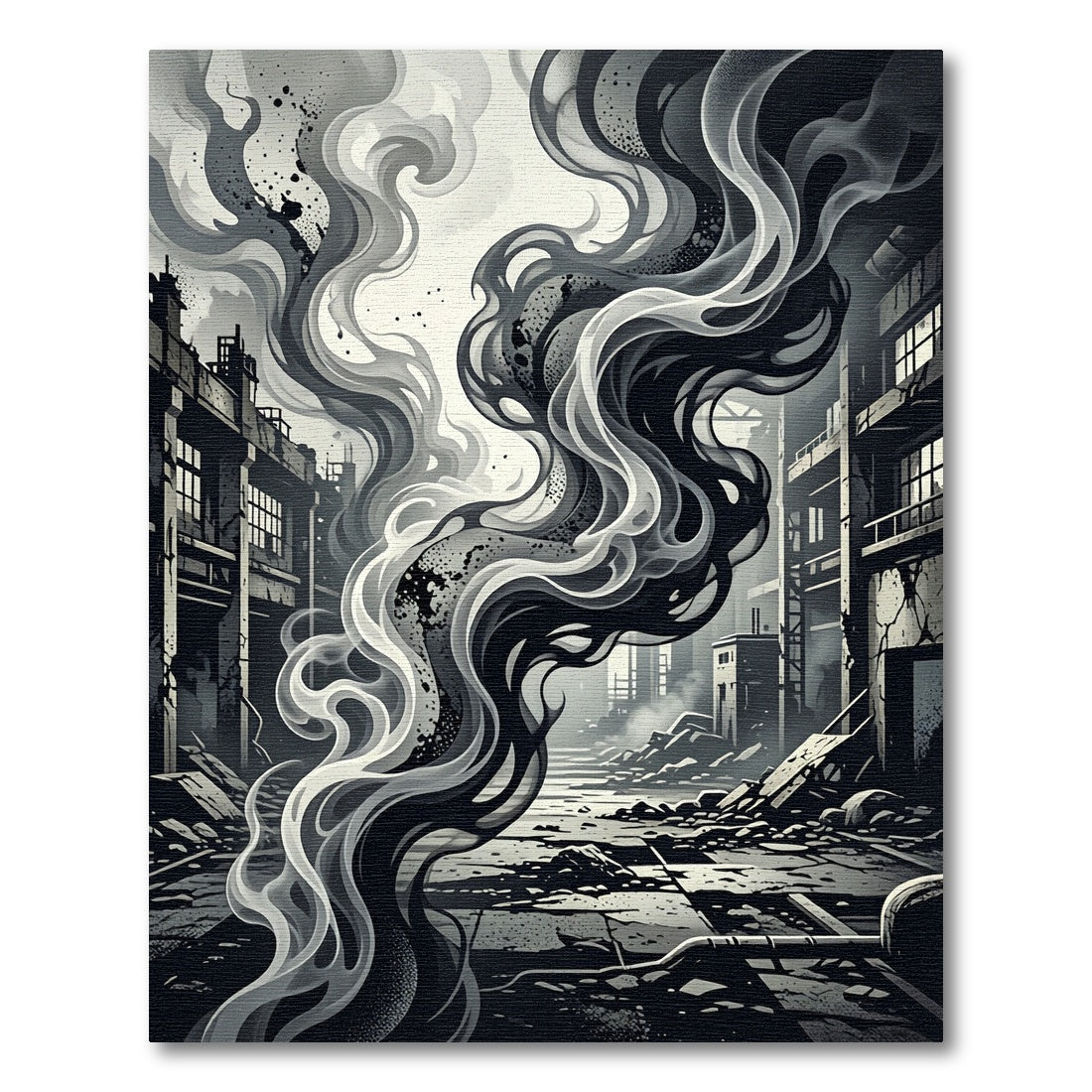 Monochromatic Abstract Smoke Swirls Rug