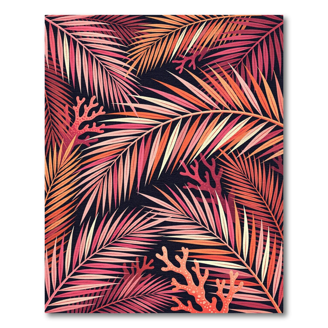 Pink Coral Palm Frond Scene Rug