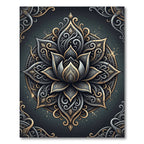 Opulent Charcoal Gold Lotus Mandala Rug