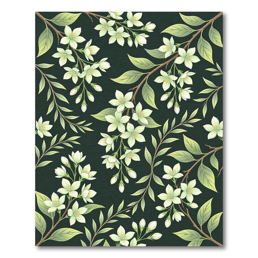 Pale Green Floral Branches Dark Background Rug
