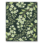 Pale Green Floral Branches Dark Background Rug