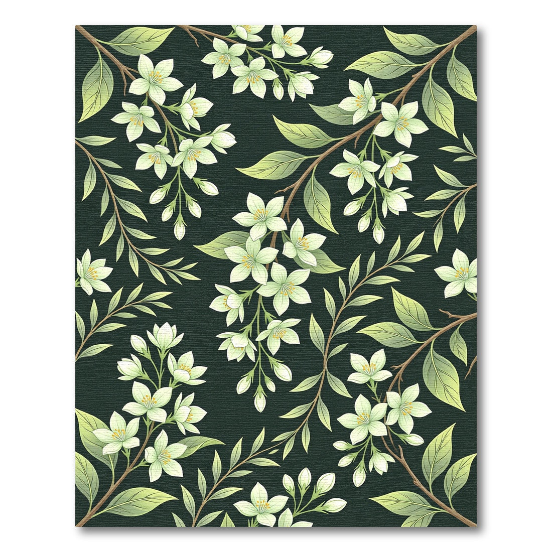 Pale Green Floral Branches Dark Background Rug