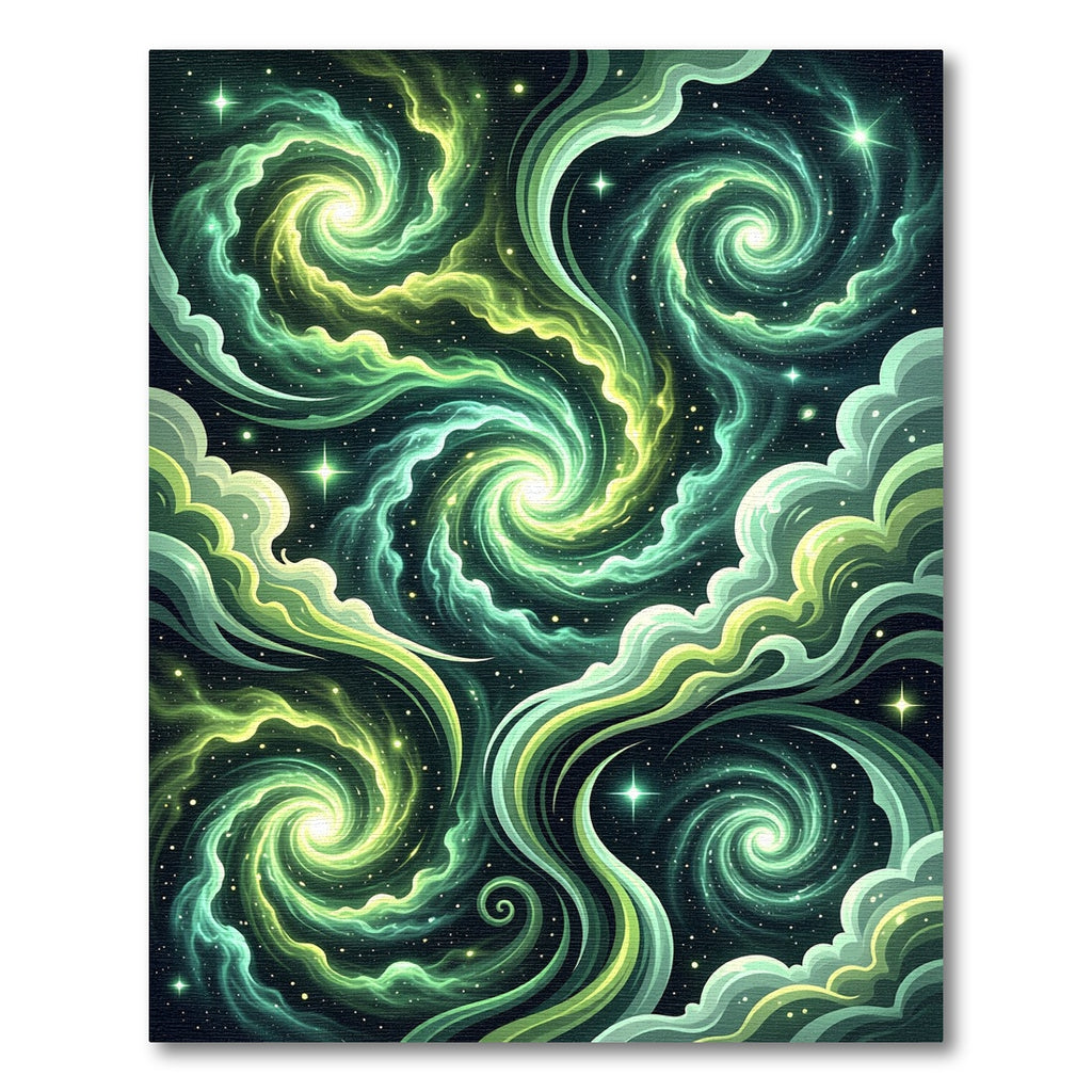 Vibrant Green Swirls Cosmic Galaxy Rug