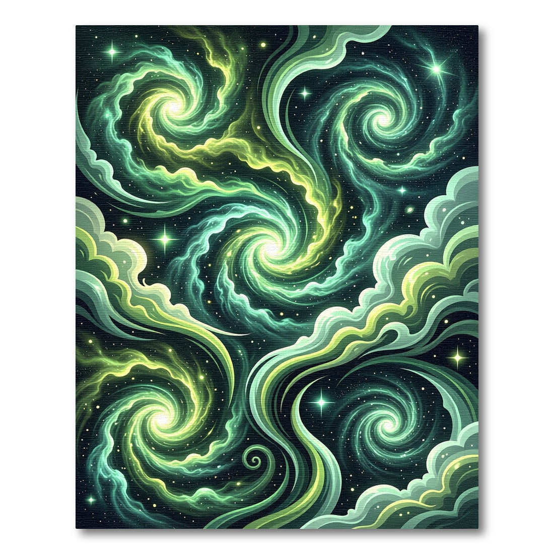 Vibrant Green Swirls Cosmic Galaxy Rug