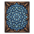 Blue Floral Ornamental Symmetry Wood Frame Rug
