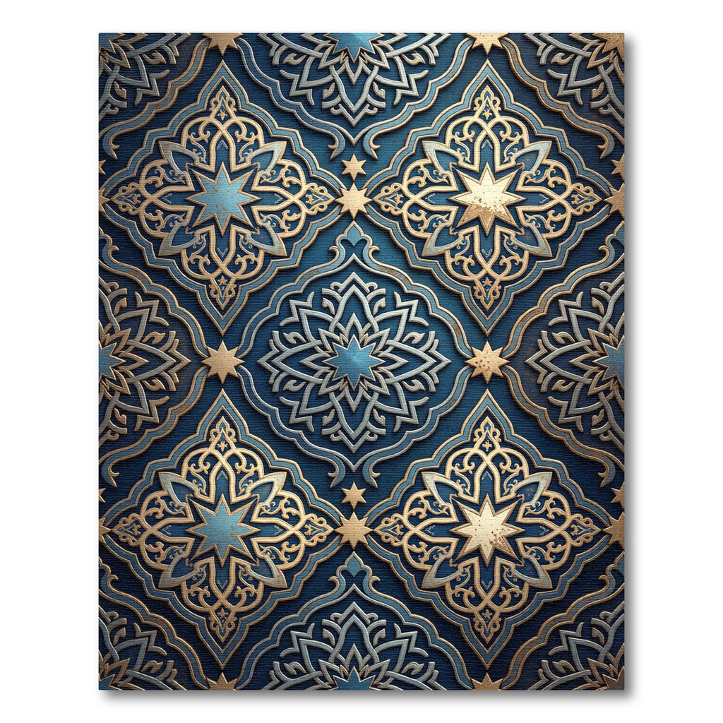 Deep Blue Gold Intricate Star Medallion Rug
