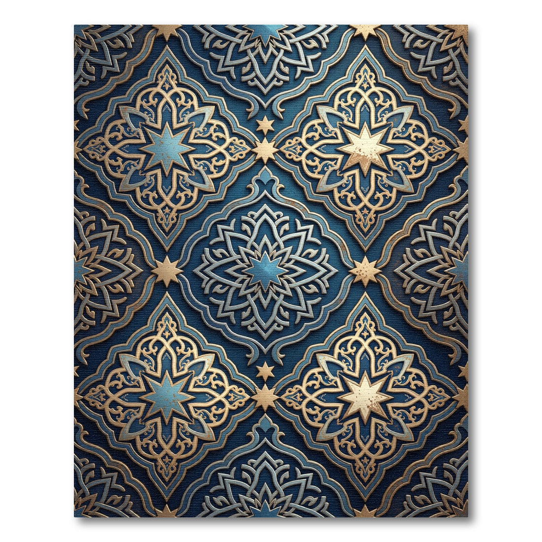 Deep Blue Gold Intricate Star Medallion Rug