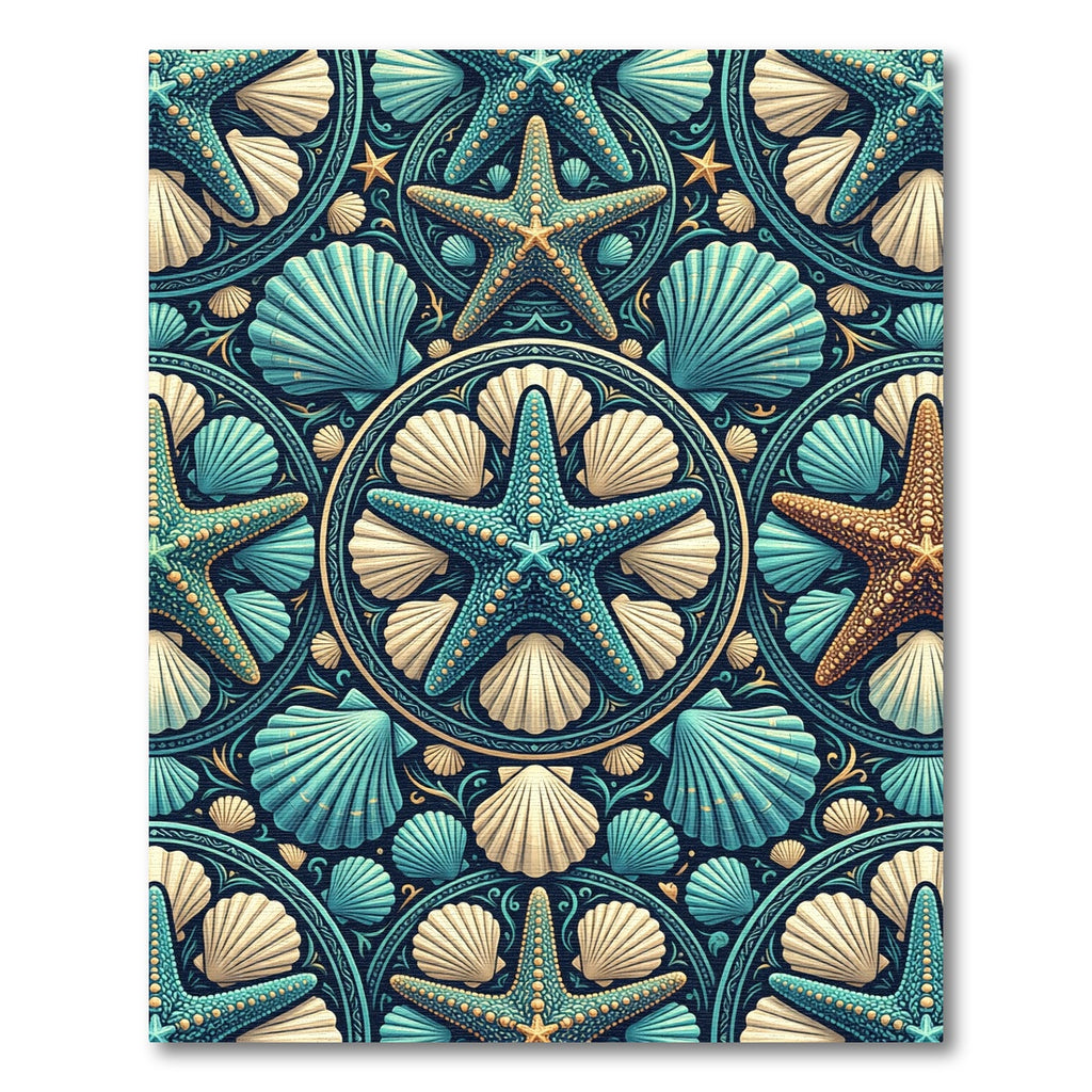 Teal Starfish and Seashell Ocean Medallion Rug