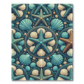 Teal Starfish and Seashell Ocean Medallion Rug