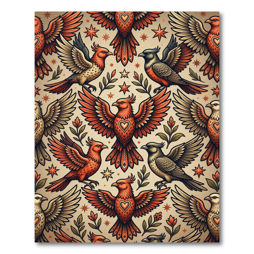 Vintage Crimson Avian Heart Star Tapestry Rug