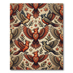 Vintage Crimson Avian Heart Star Tapestry Rug