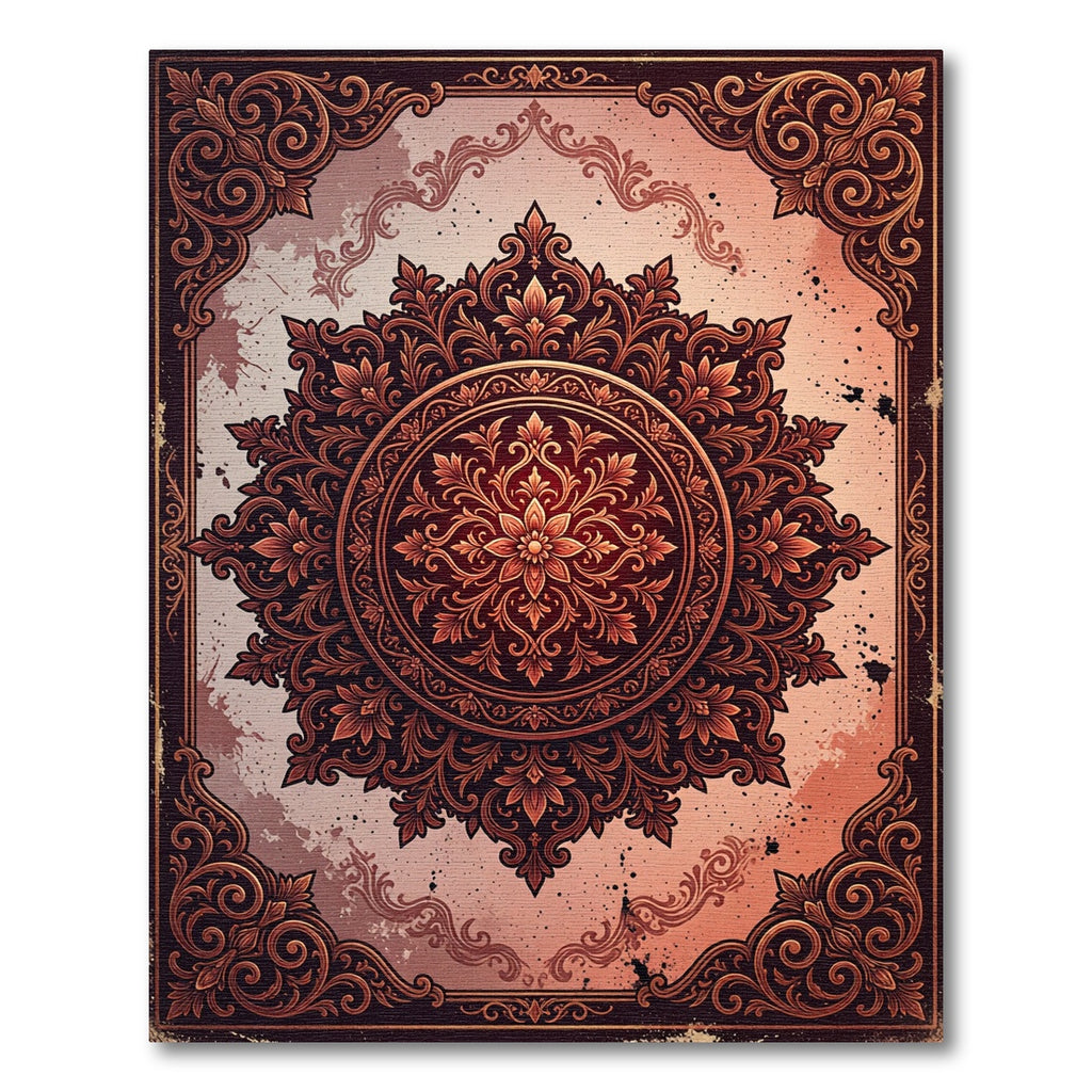 Ornate Crimson Floral Medallion Wall Art Rug
