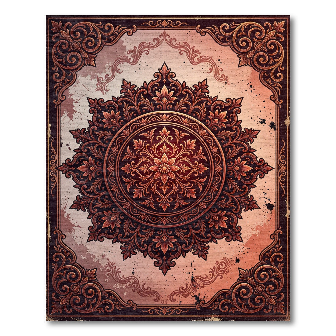 Ornate Crimson Floral Medallion Wall Art Rug