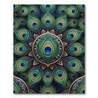 Elegant Peacock Feather Gold Mandala Rug