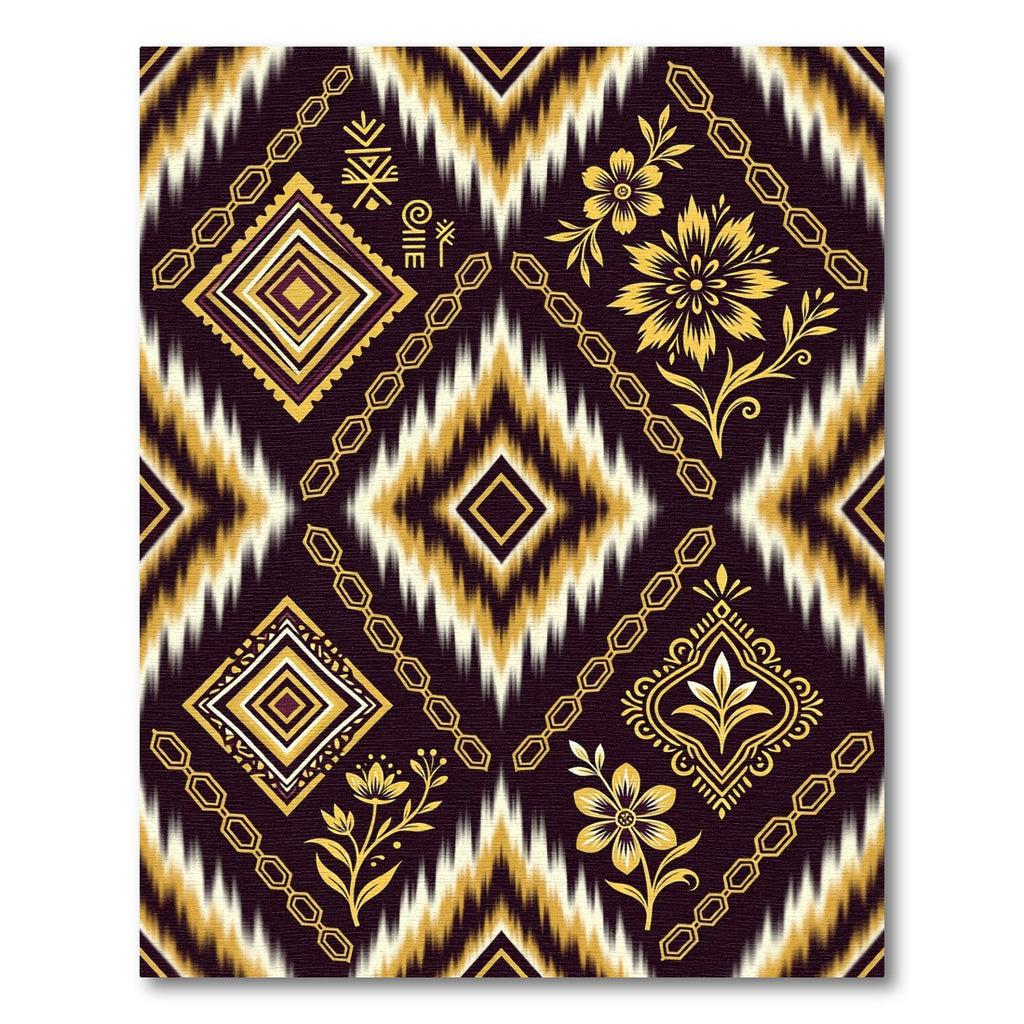 Dark Gold Floral Diamond Medallion Rug