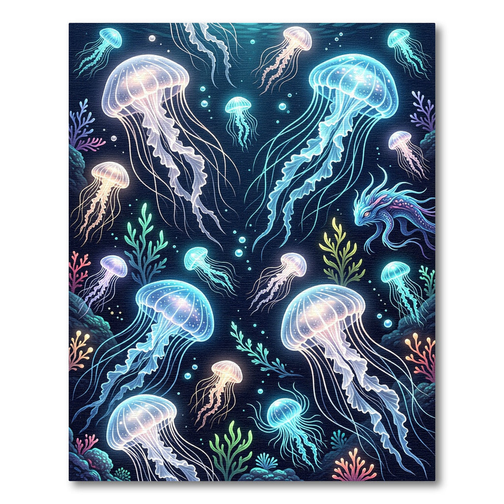 Luminous Neon Jellyfish Deep Sea Mural Rug