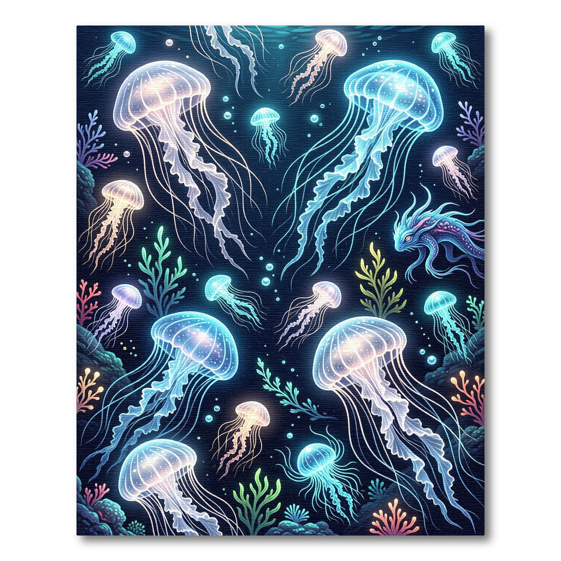 Luminous Neon Jellyfish Deep Sea Mural Rug