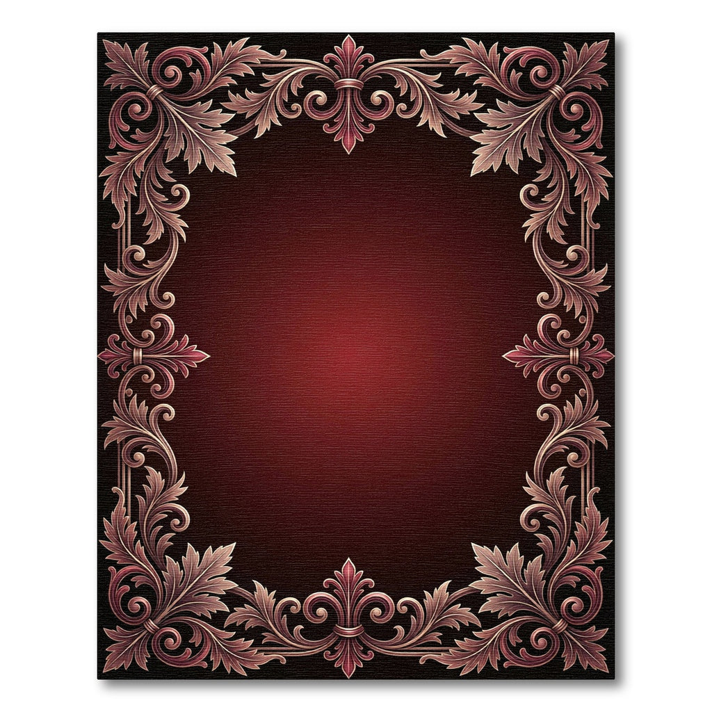 Rich Burgundy Floral Ornate Frame Rug