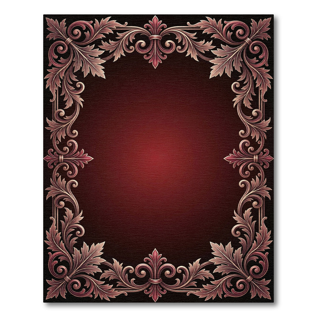 Rich Burgundy Floral Ornate Frame Rug