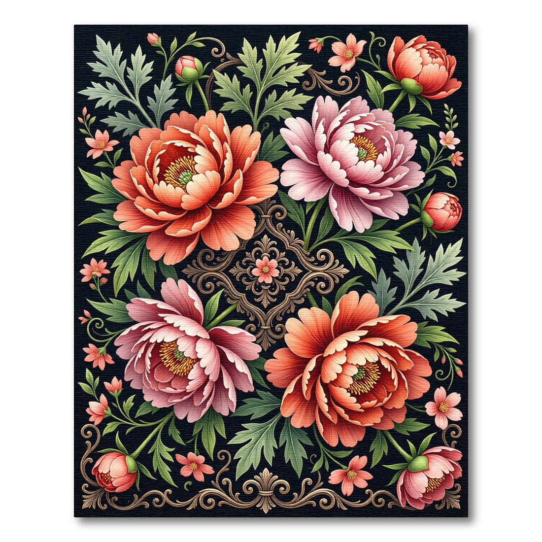 Elegant Peony Botanical Floral Arrangement Rug
