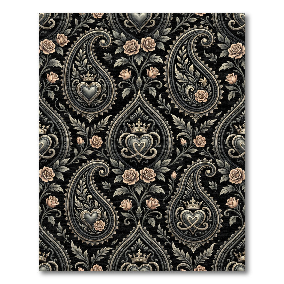 Cream Rose Paisley Heart Crown Rug