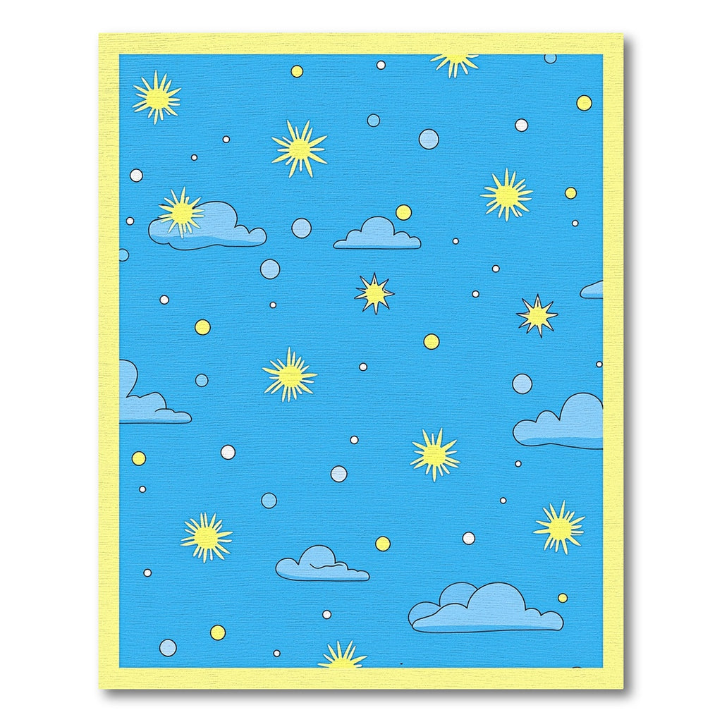 Yellow Sunbursts Blue Cloudy Sky Rug