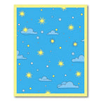 Yellow Sunbursts Blue Cloudy Sky Rug