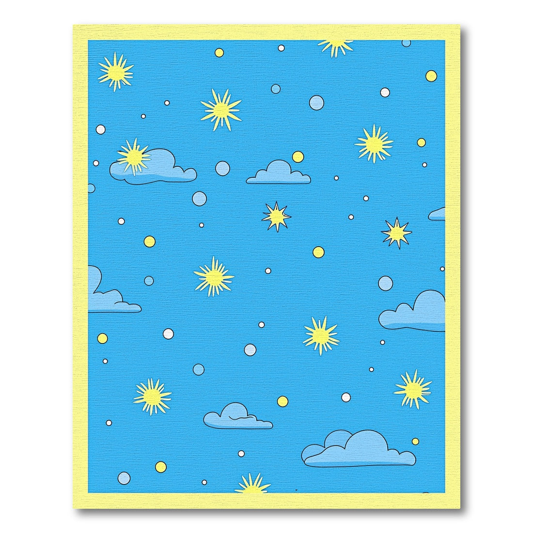 Yellow Sunbursts Blue Cloudy Sky Rug