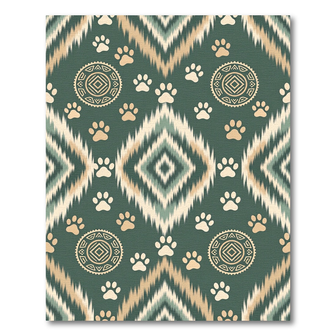 Sage Green Tribal Paw Diamond Ikat Rug