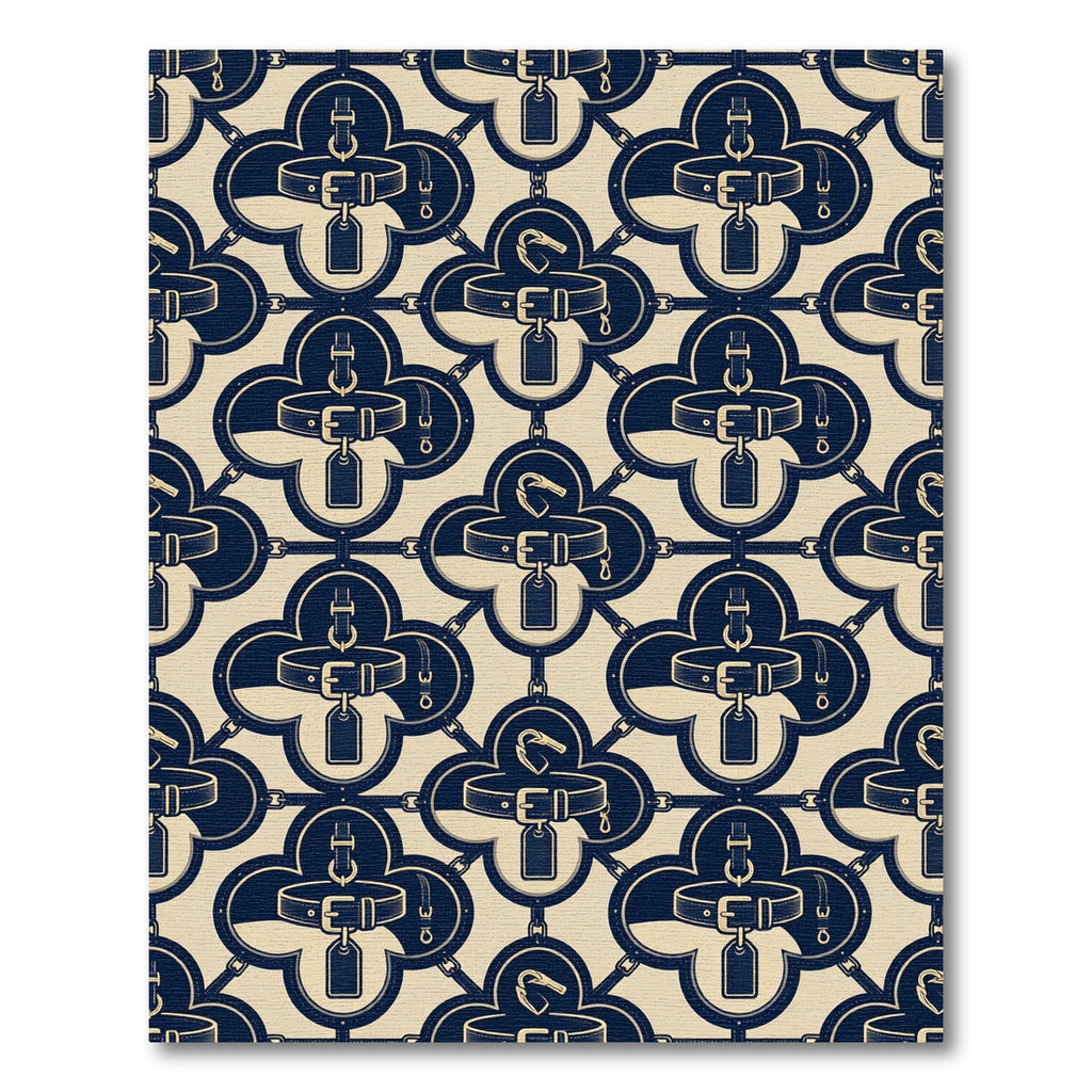 Navy Cream Equestrian Buckle Quatrefoil Rug