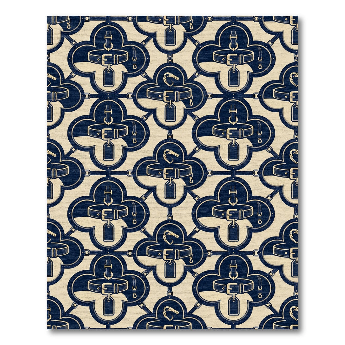 Navy Cream Equestrian Buckle Quatrefoil Rug