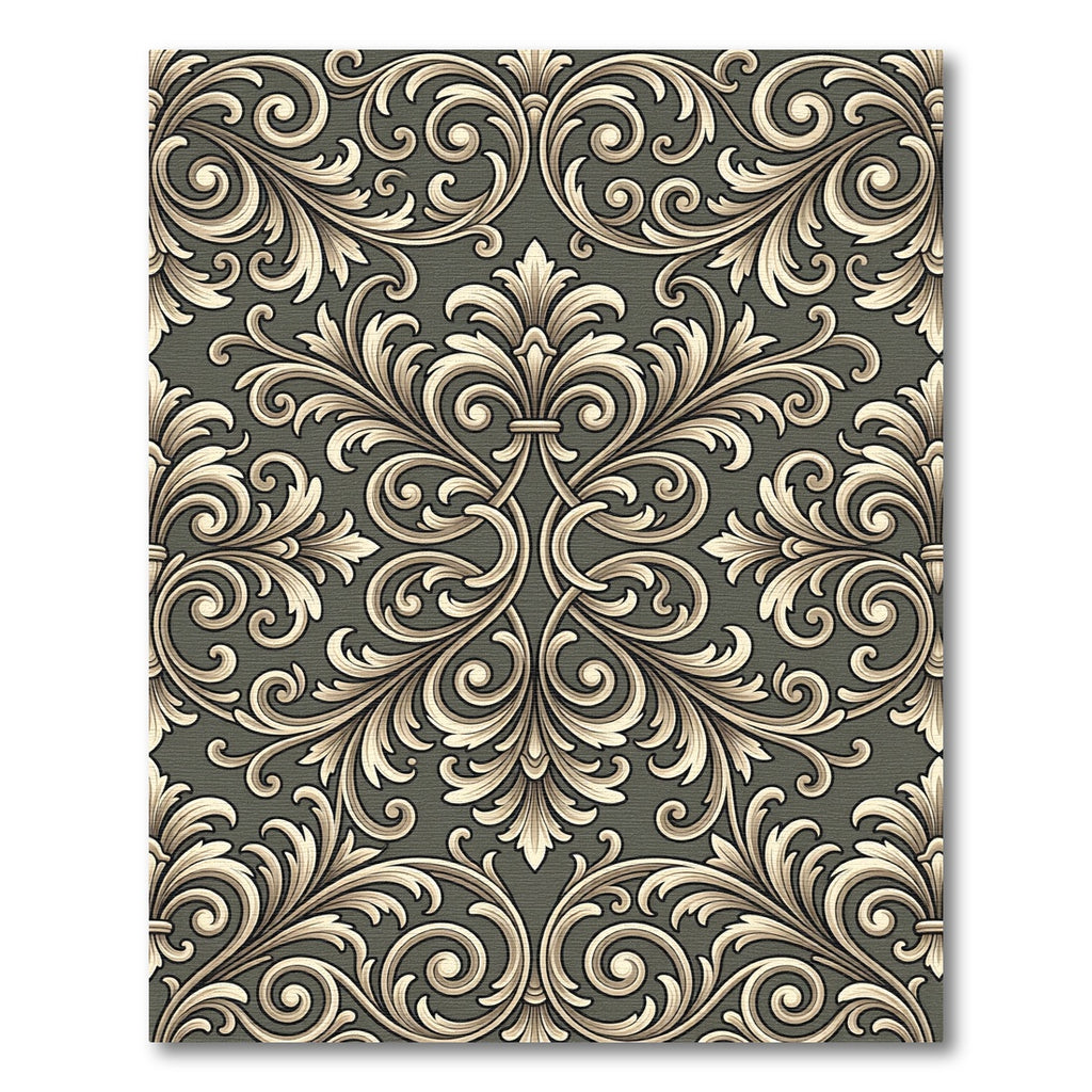 Elegant Ivory Scrollwork Damask Rug