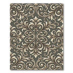 Elegant Ivory Scrollwork Damask Rug