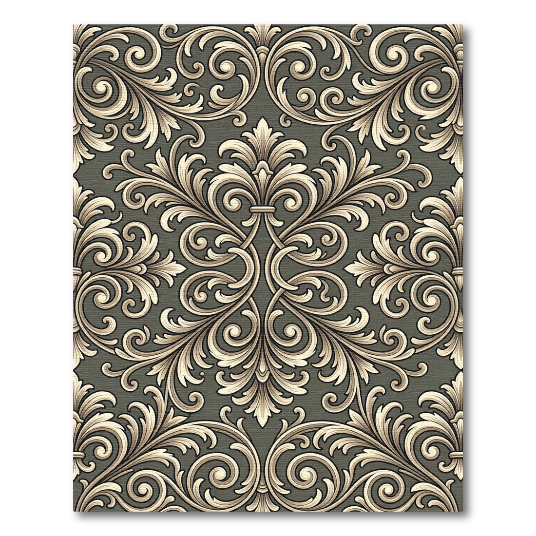 Elegant Ivory Scrollwork Damask Rug