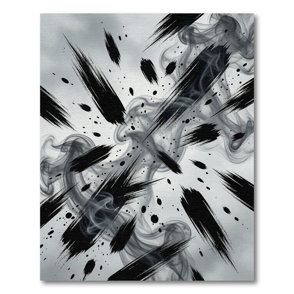 Dramatic Monochrome Abstract Ink Brush Stroke Rug