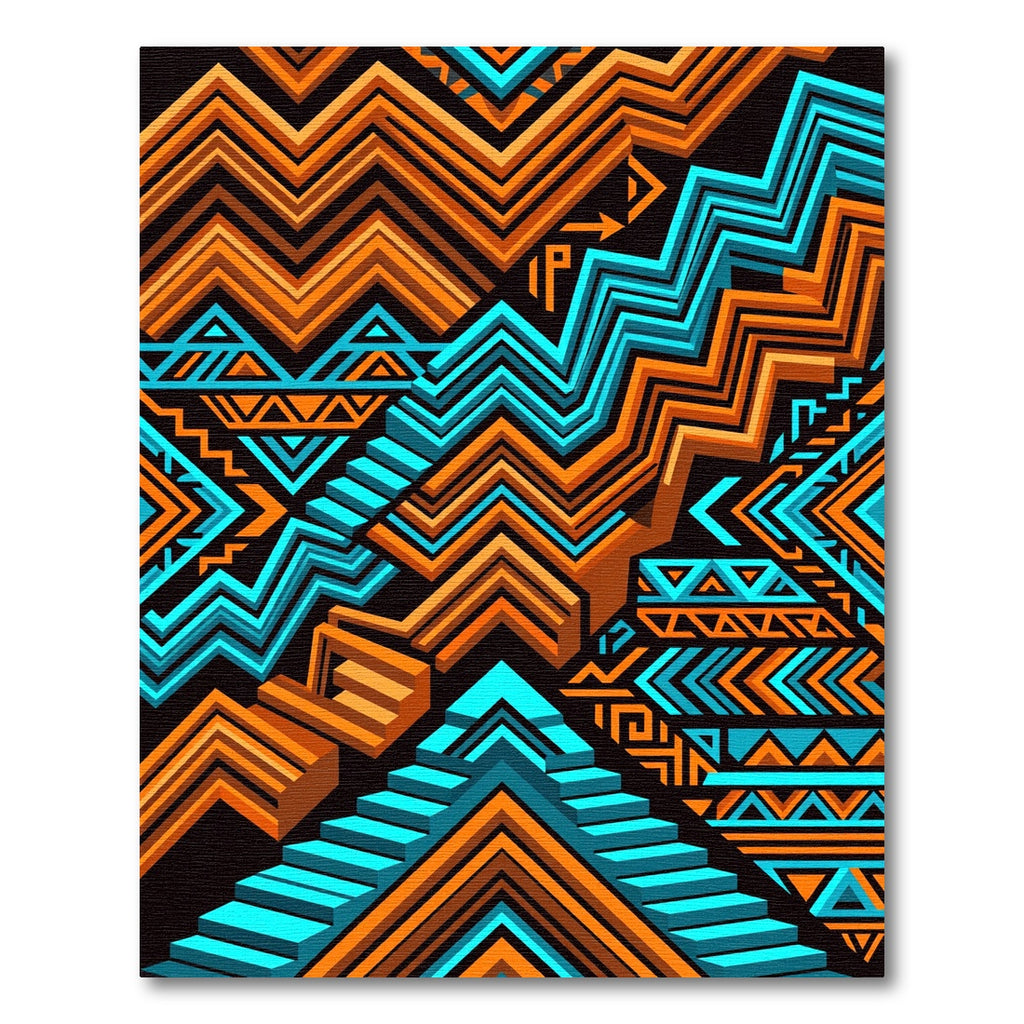Vibrant Orange Teal Geometric Zigzag Rug