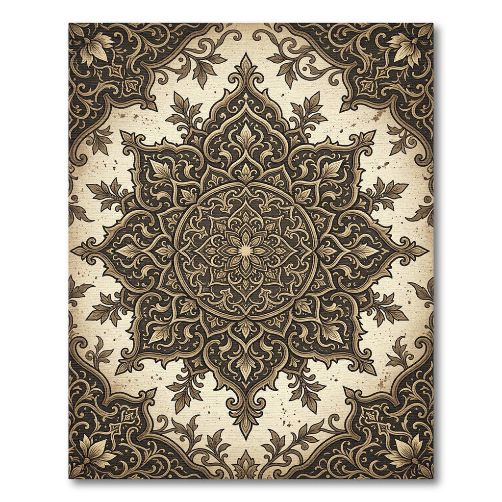 Intricate Bronze Floral Damask Medallion Rug