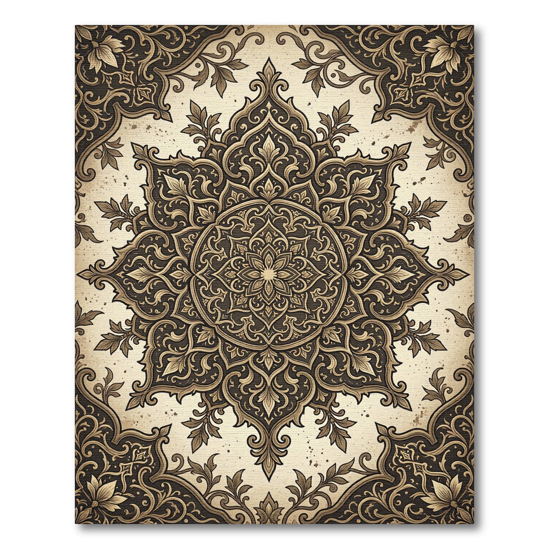 Intricate Bronze Floral Damask Medallion Rug