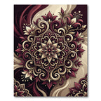 Rich Burgundy Floral Swirl Mandala Rug