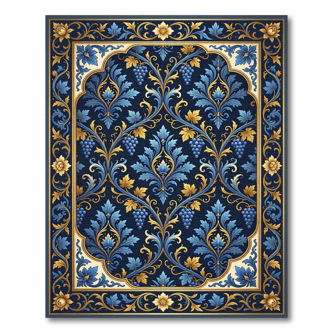 Blue and Gold Damask Grape Vine Rug