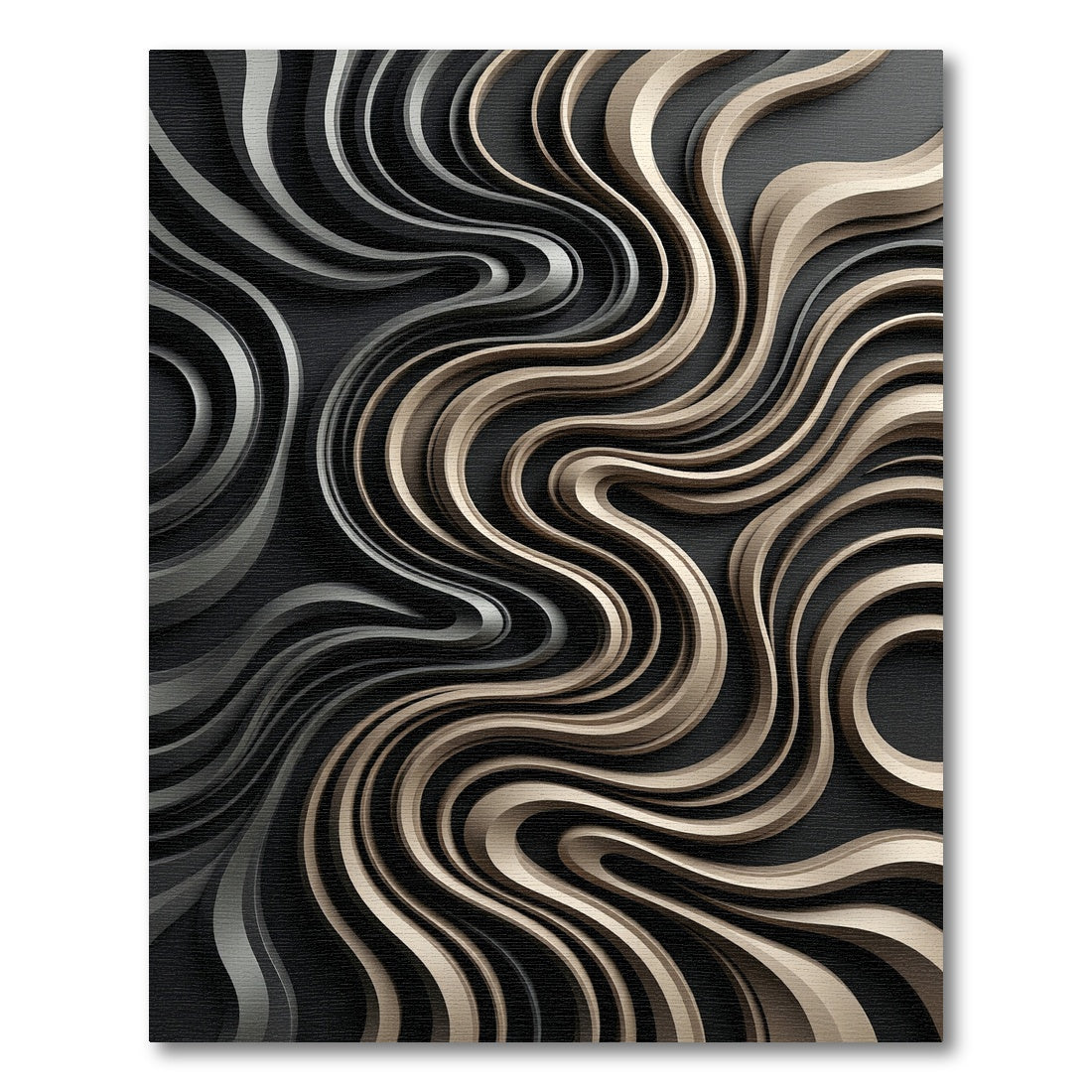 Metallic Gold Black Flowing Waves Rug