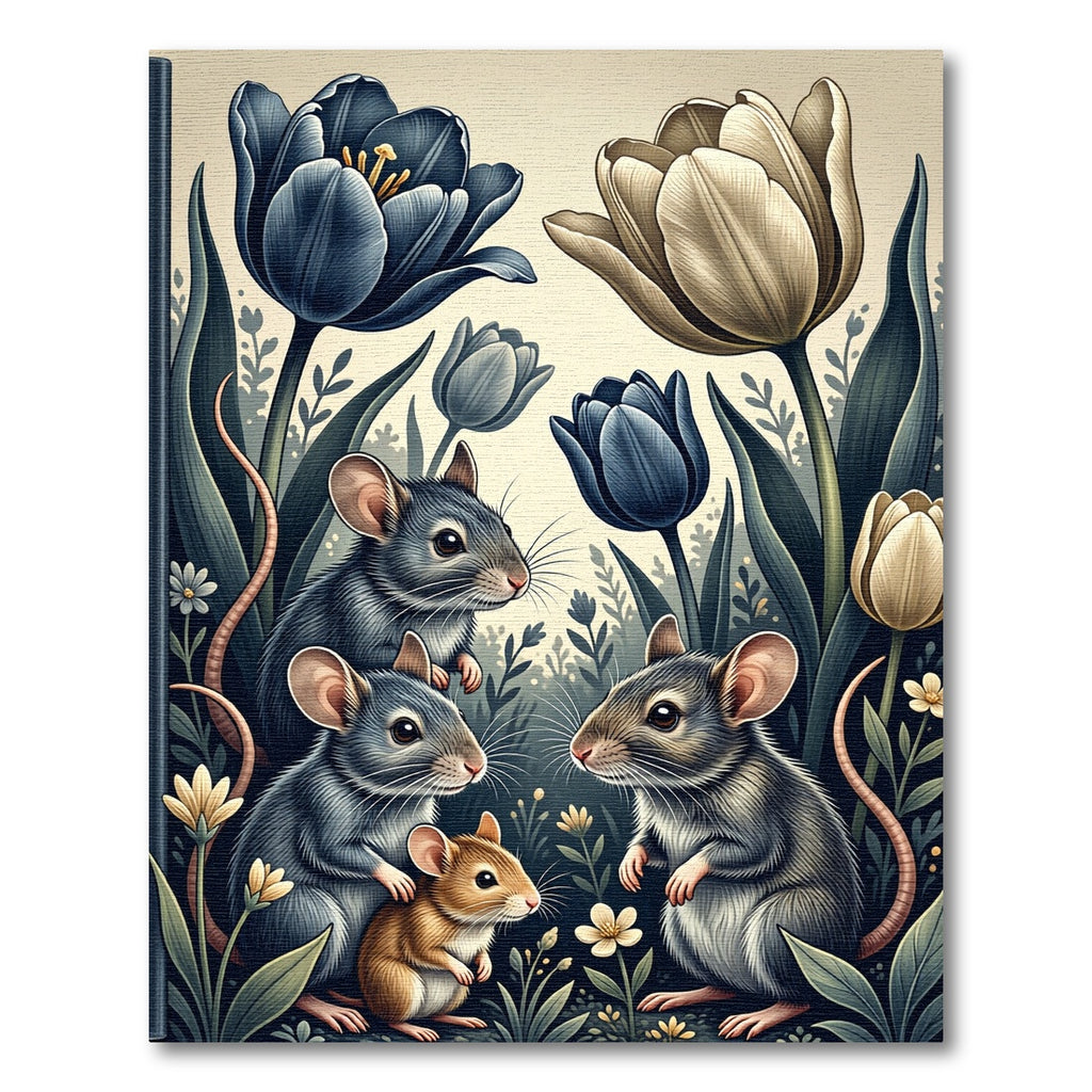 Whimsical Blue Tulip Mouse Garden Rug