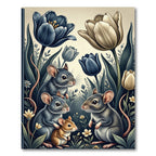 Whimsical Blue Tulip Mouse Garden Rug