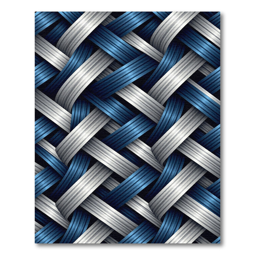 Modern Interwoven Navy and Silver Geometric Rug