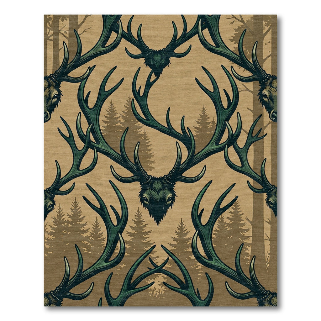 Earthy Forest Sage Deer Antler Tapestry Rug