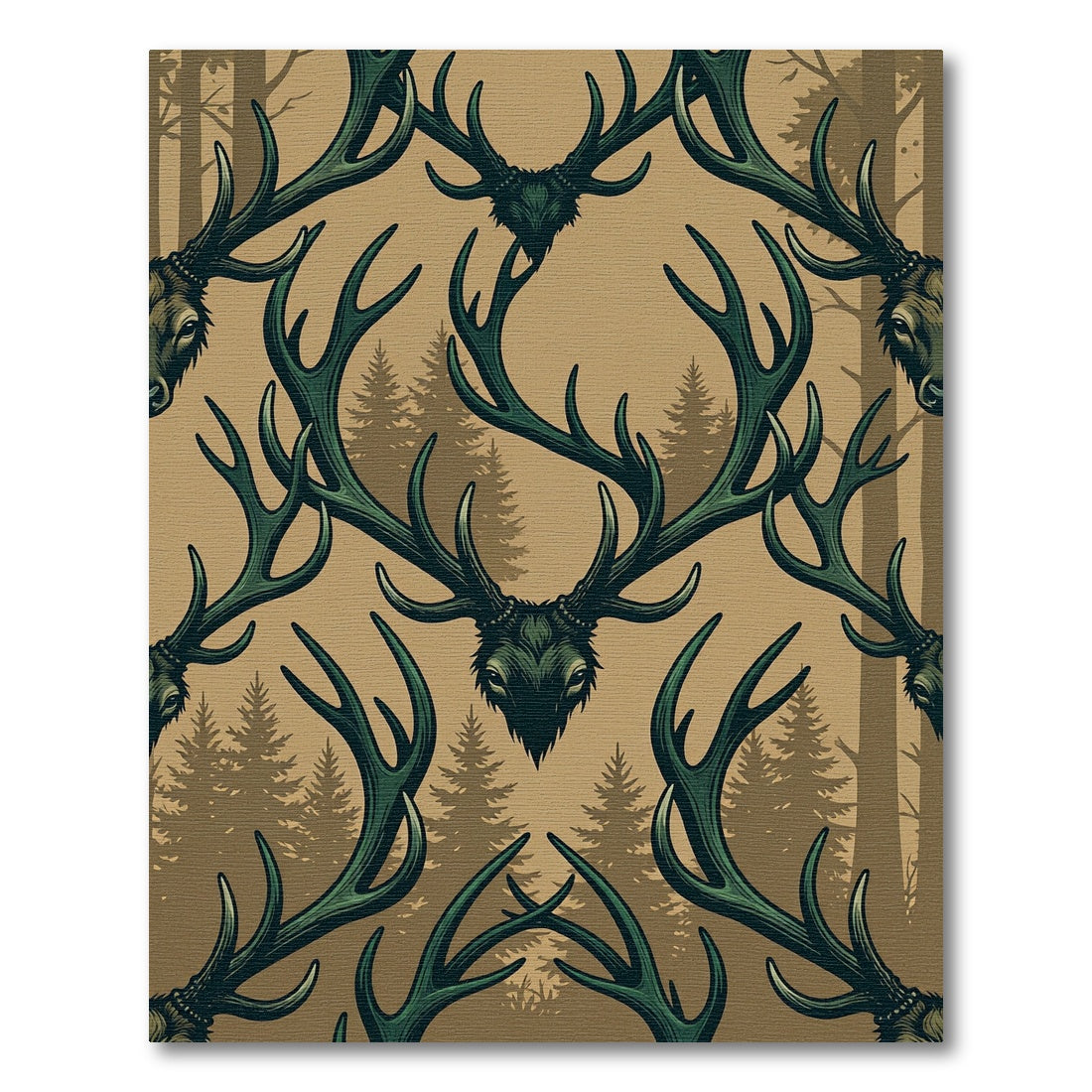 Earthy Forest Sage Deer Antler Tapestry Rug