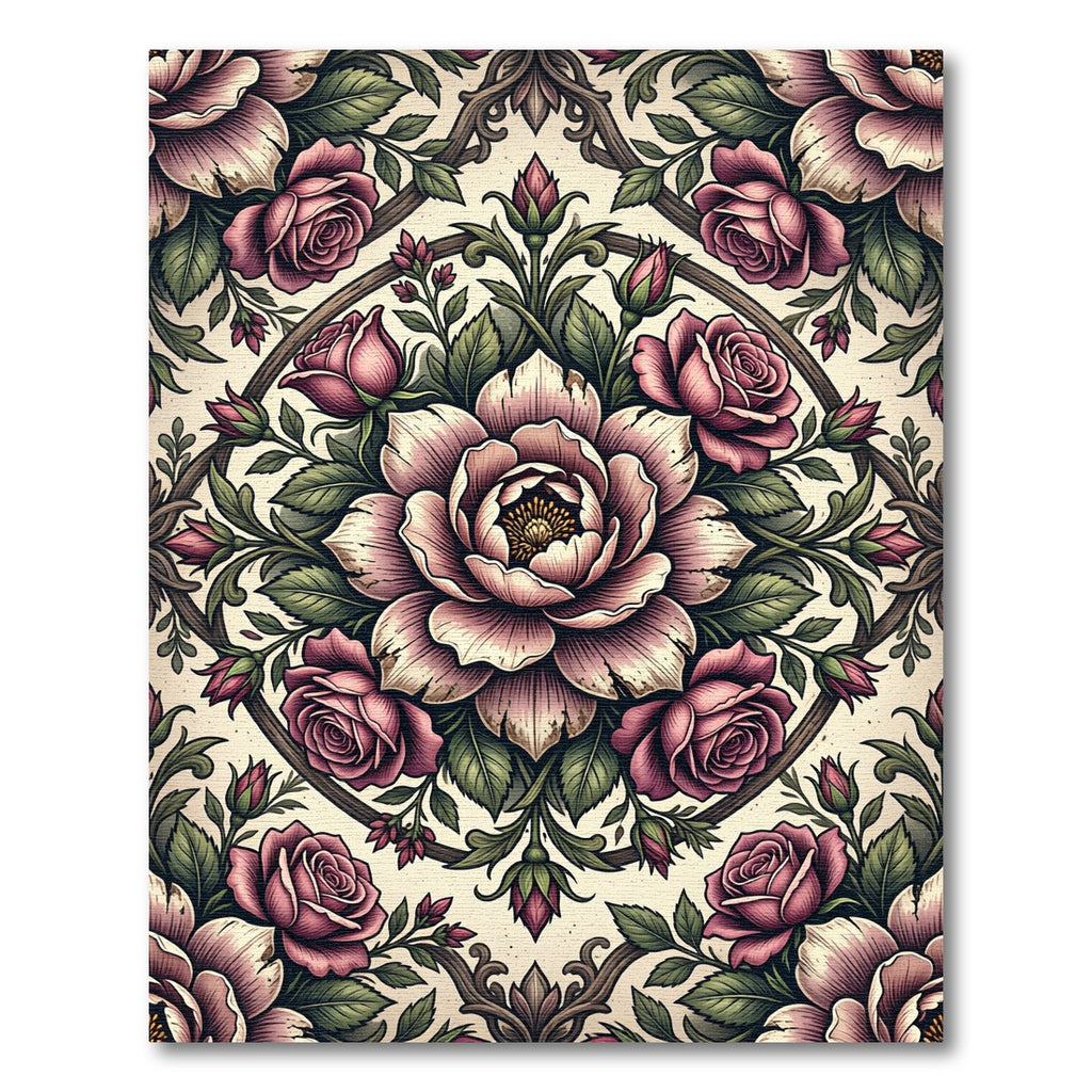 Romantic Blush Rose Medallion Floral Rug