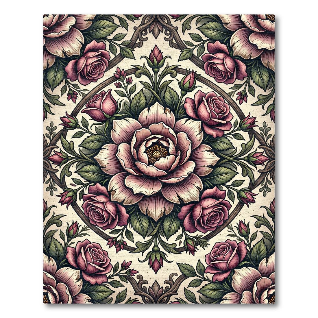 Romantic Blush Rose Medallion Floral Rug