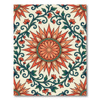 Coral Sunburst Floral Vine Rug