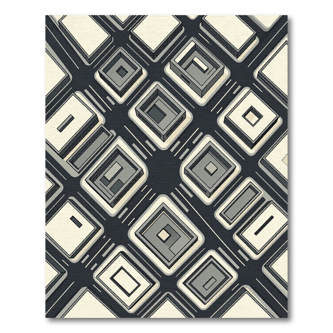 Monochrome Geometric Isometric Urban Grid Rug